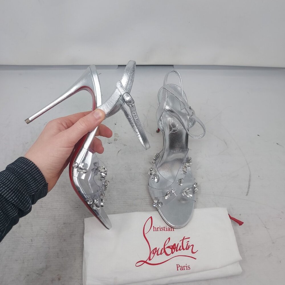 Christian Louboutin Degrasandal Queen Silver Jewel Bridal Wedding Heel Sandal